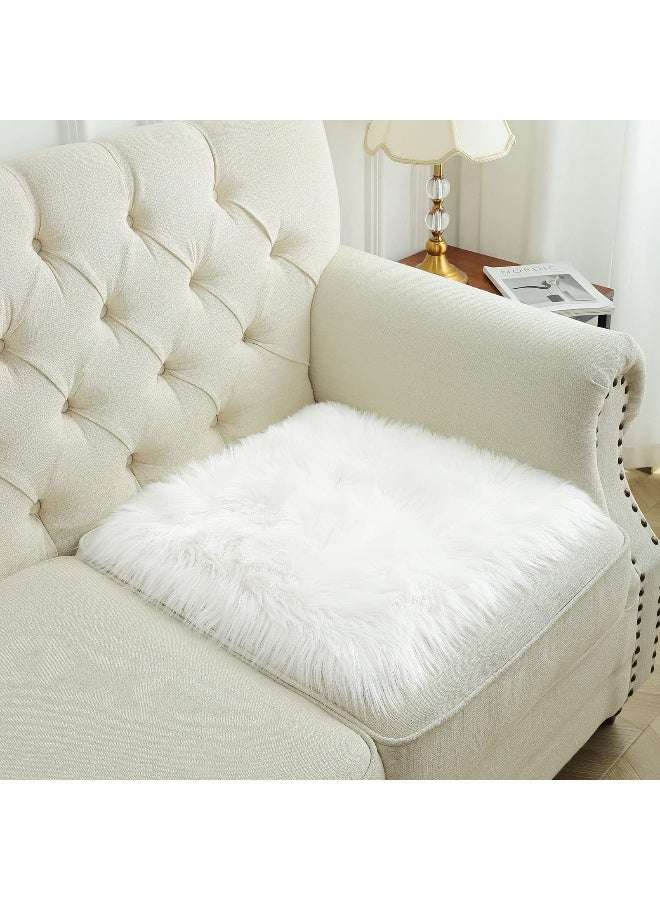 Softlife White Small Faux Fur Sheepskin Throw Rug Fluffy Shag Fur Chair Cover Pad Washable Square Area Rugs for Living Room Bedroom Dorm 20" x 20" - Image 4